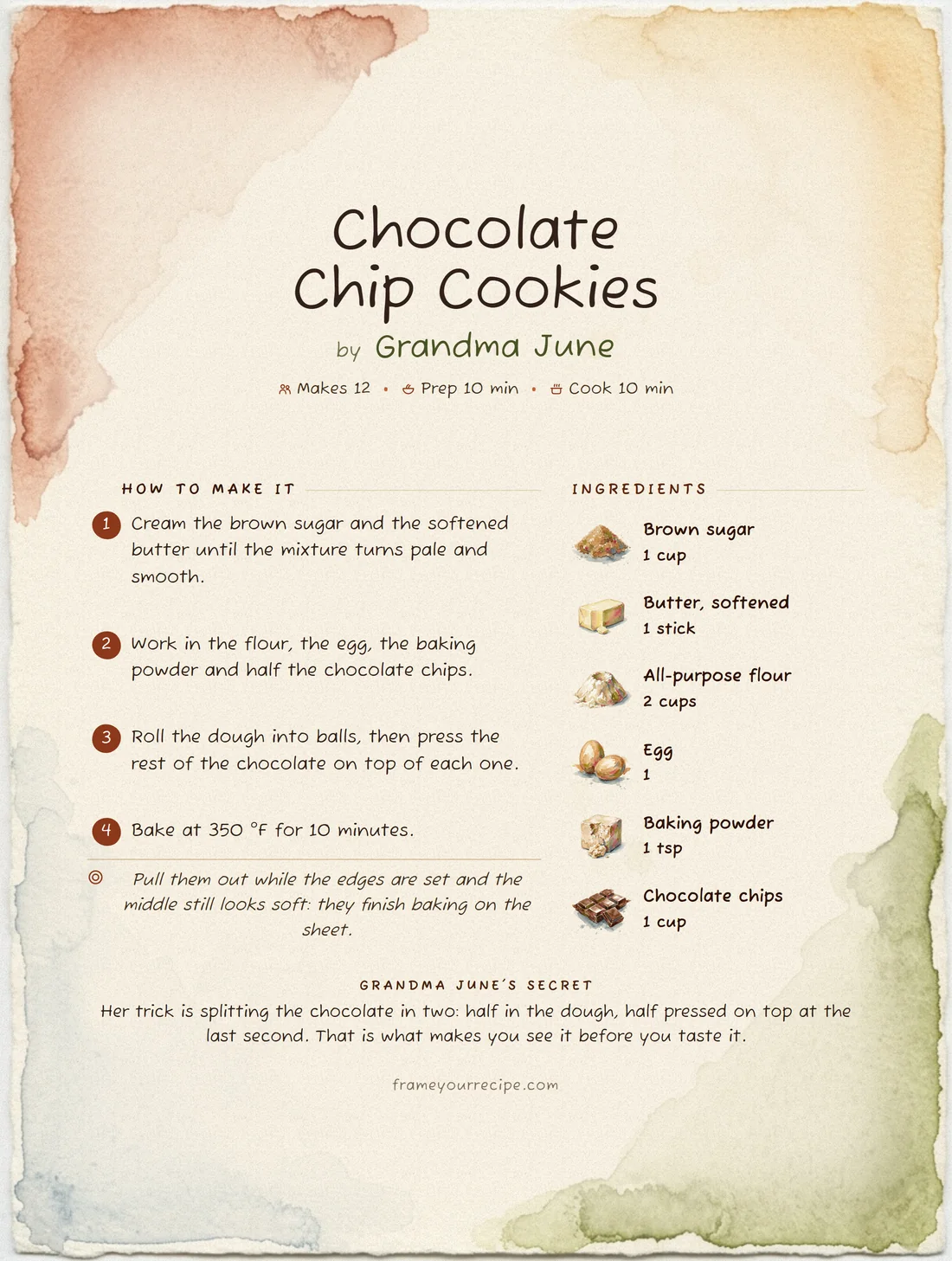 The cookie recipe laid out in the chosen style