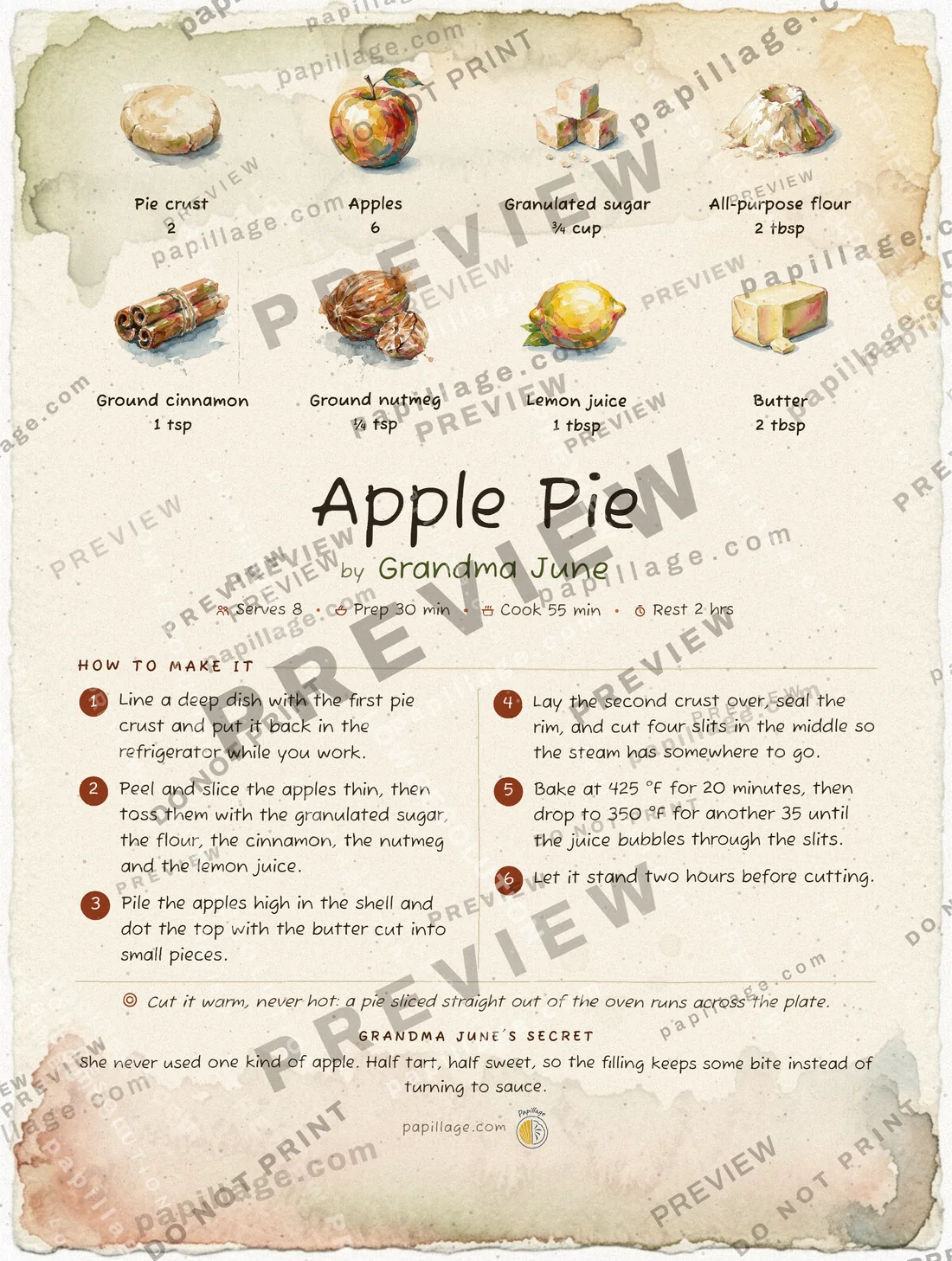 Apple Pie in Watercolor, top banner layout