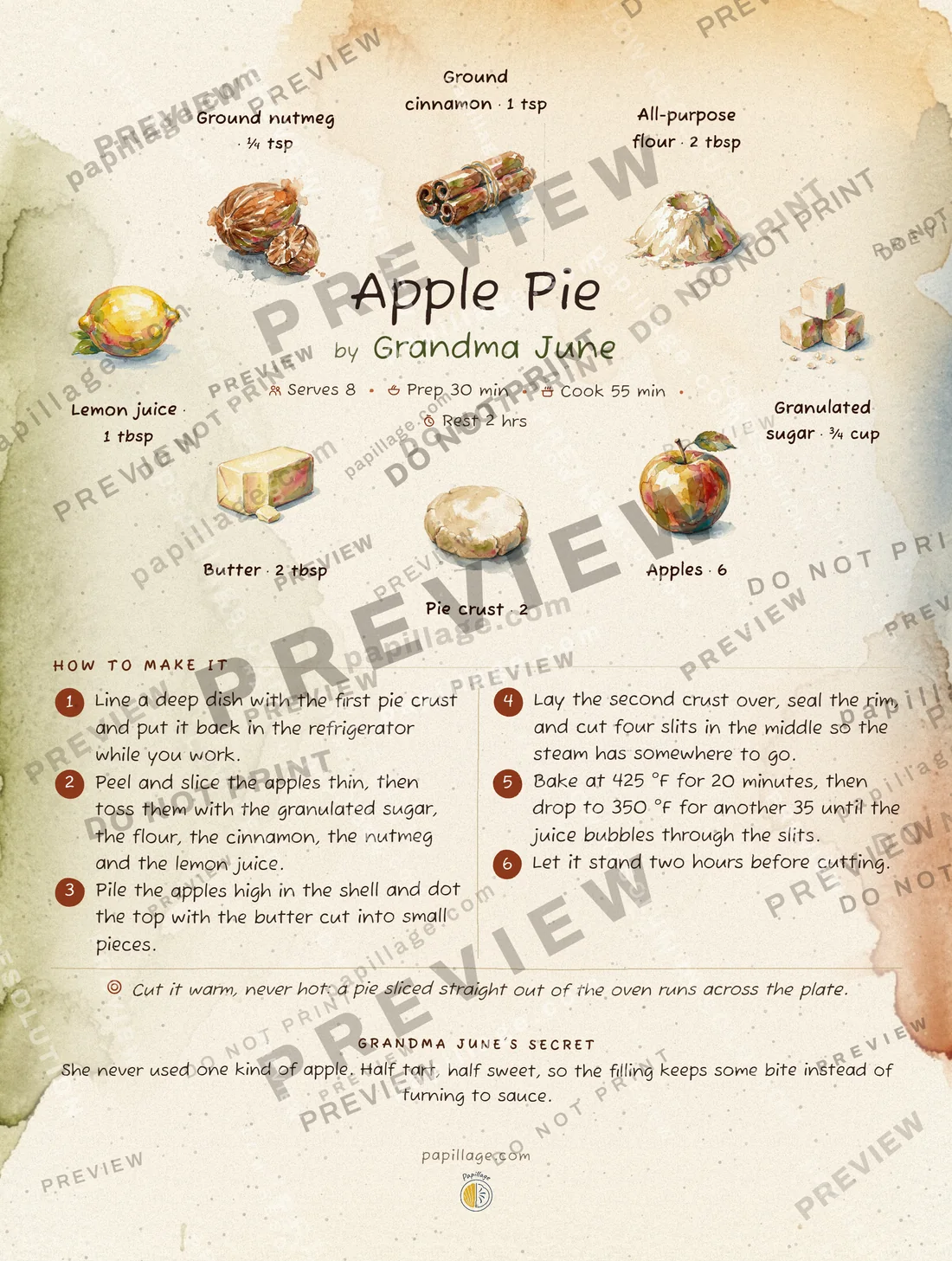 Apple Pie in Watercolor, wreath layout