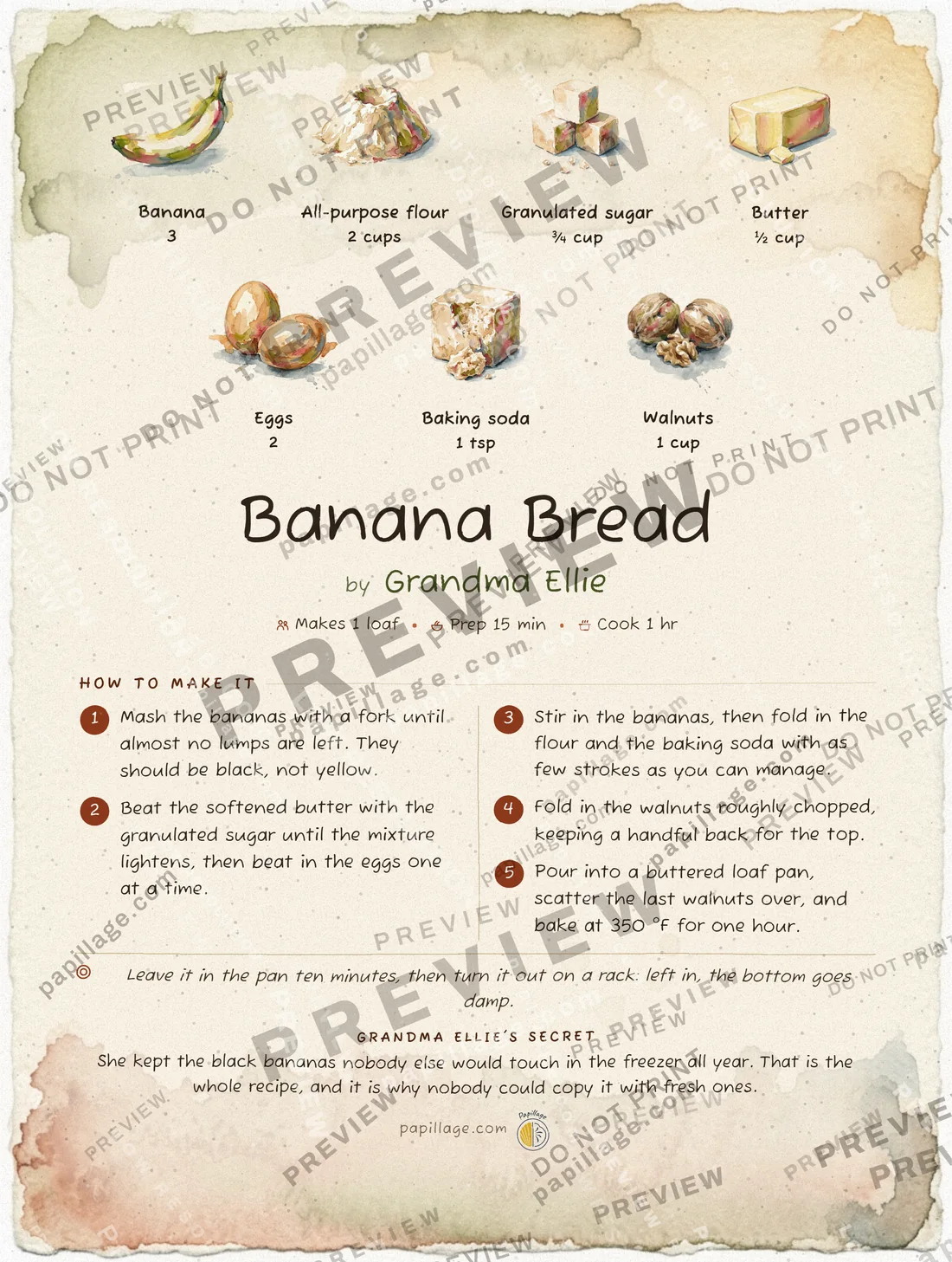 Banana Bread in Watercolor, top banner layout