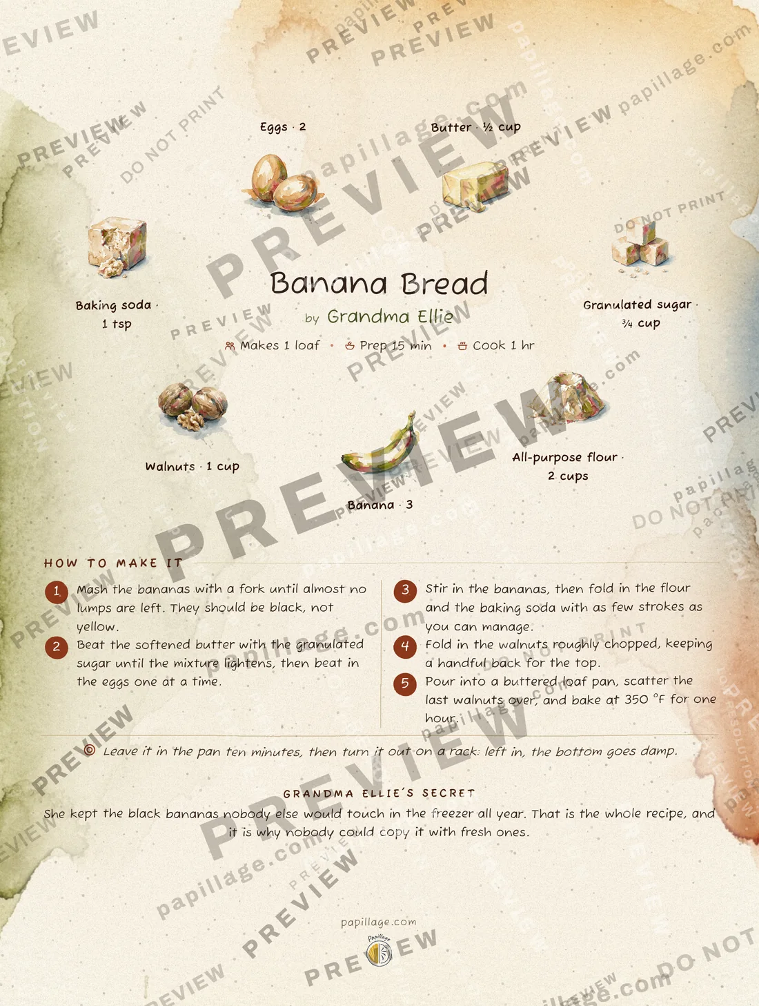Banana Bread in Watercolor, wreath layout