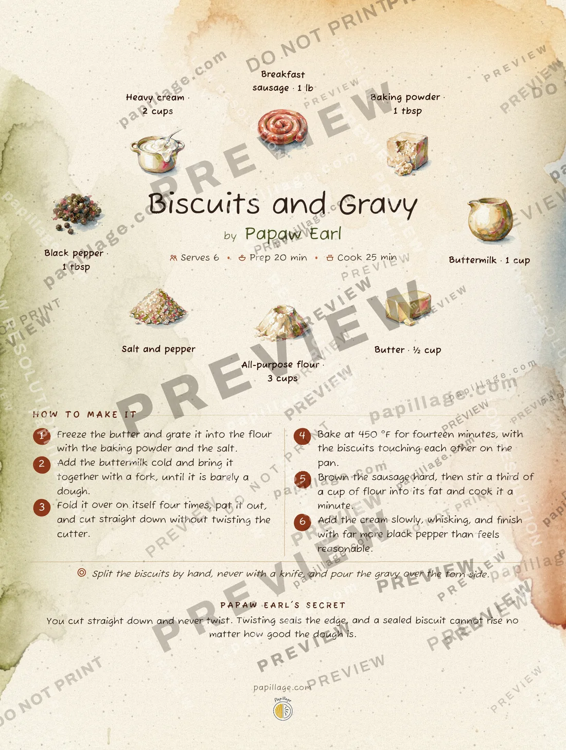 Biscuits and Gravy in Watercolor, wreath layout