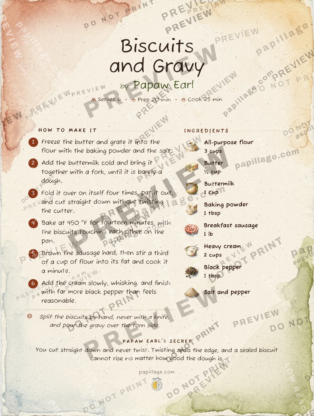 Biscuits and Gravy in the Watercolor style