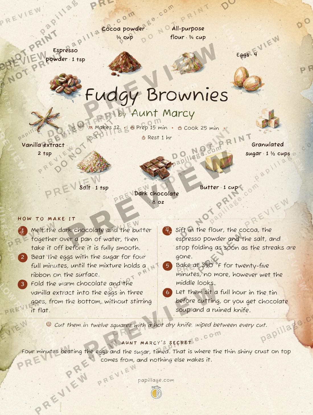 Fudgy Brownies in Watercolor, wreath layout