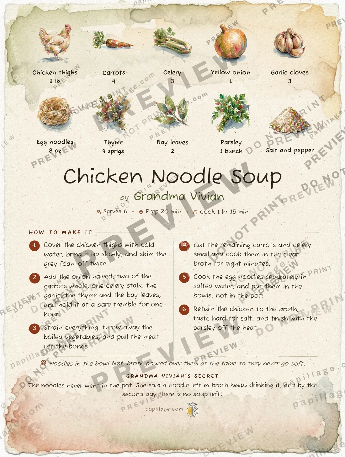 Chicken Noodle Soup in Watercolor, top banner layout