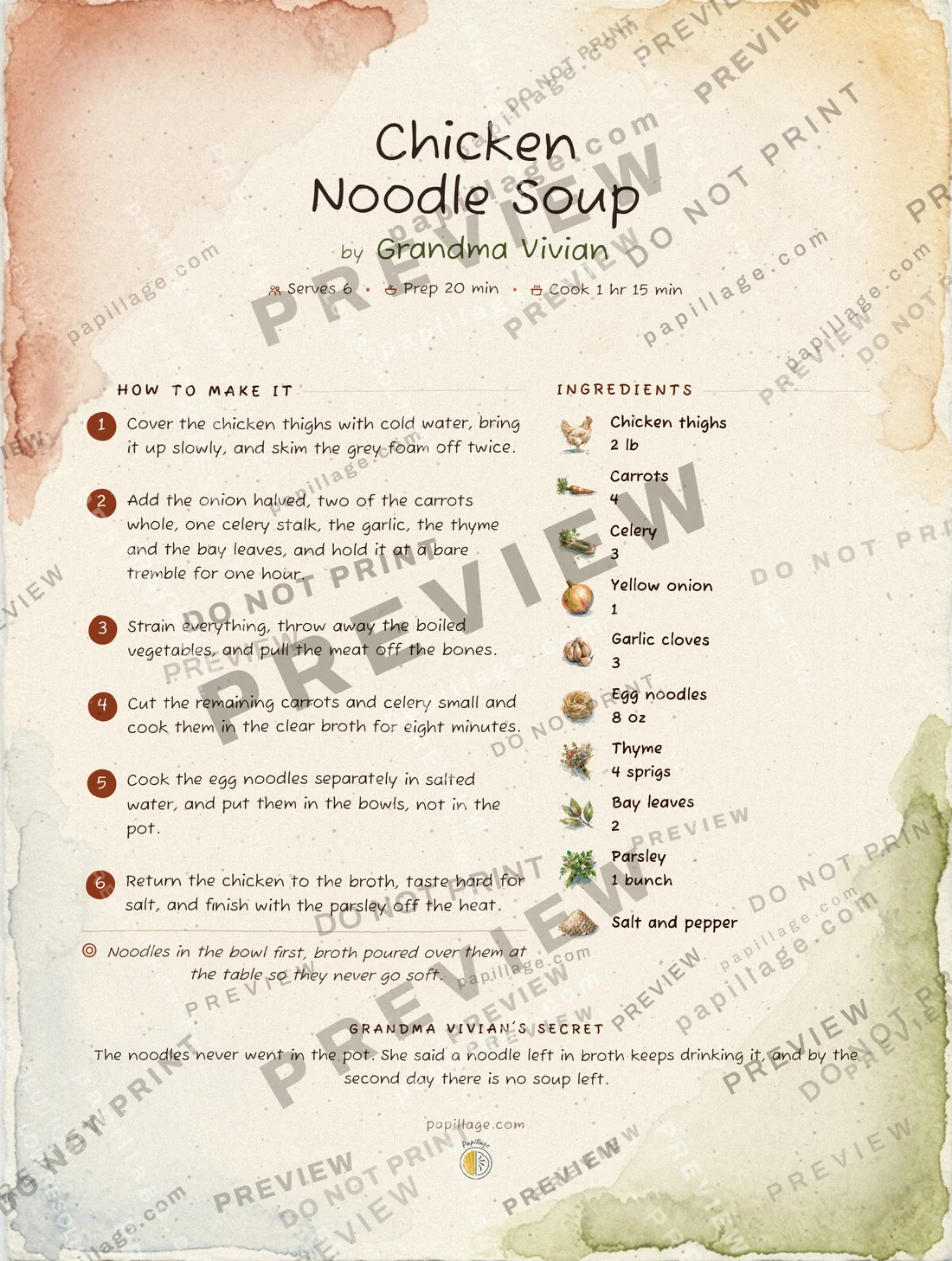 Chicken Noodle Soup in the Watercolor style