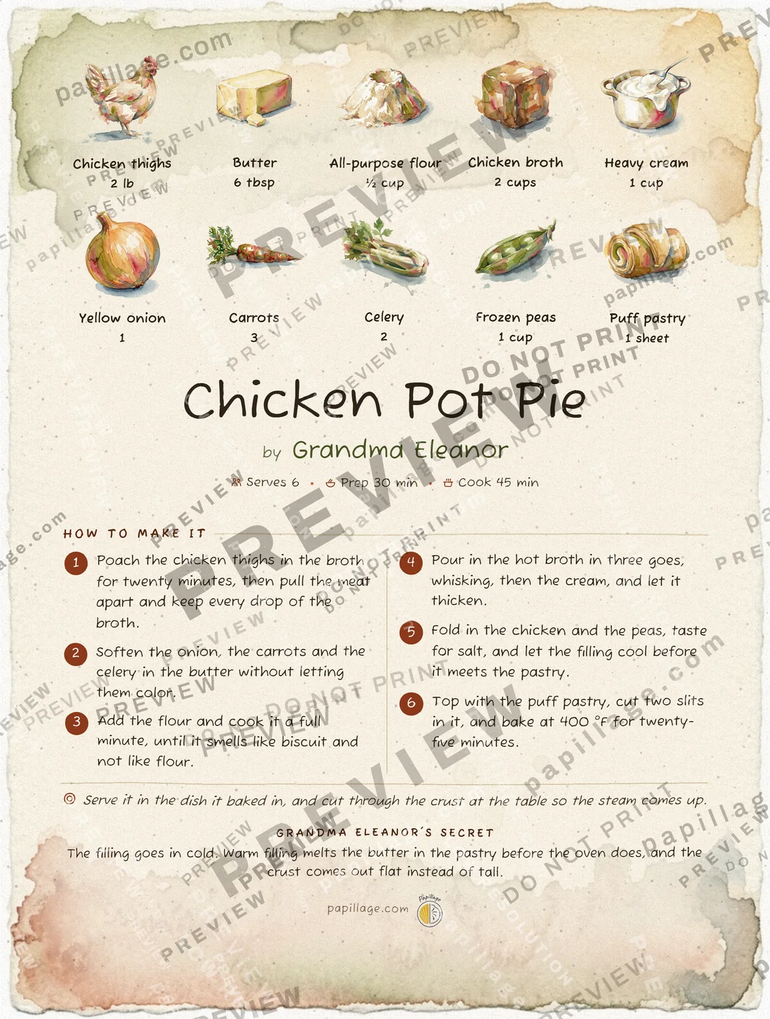 Chicken Pot Pie in Watercolor, top banner layout