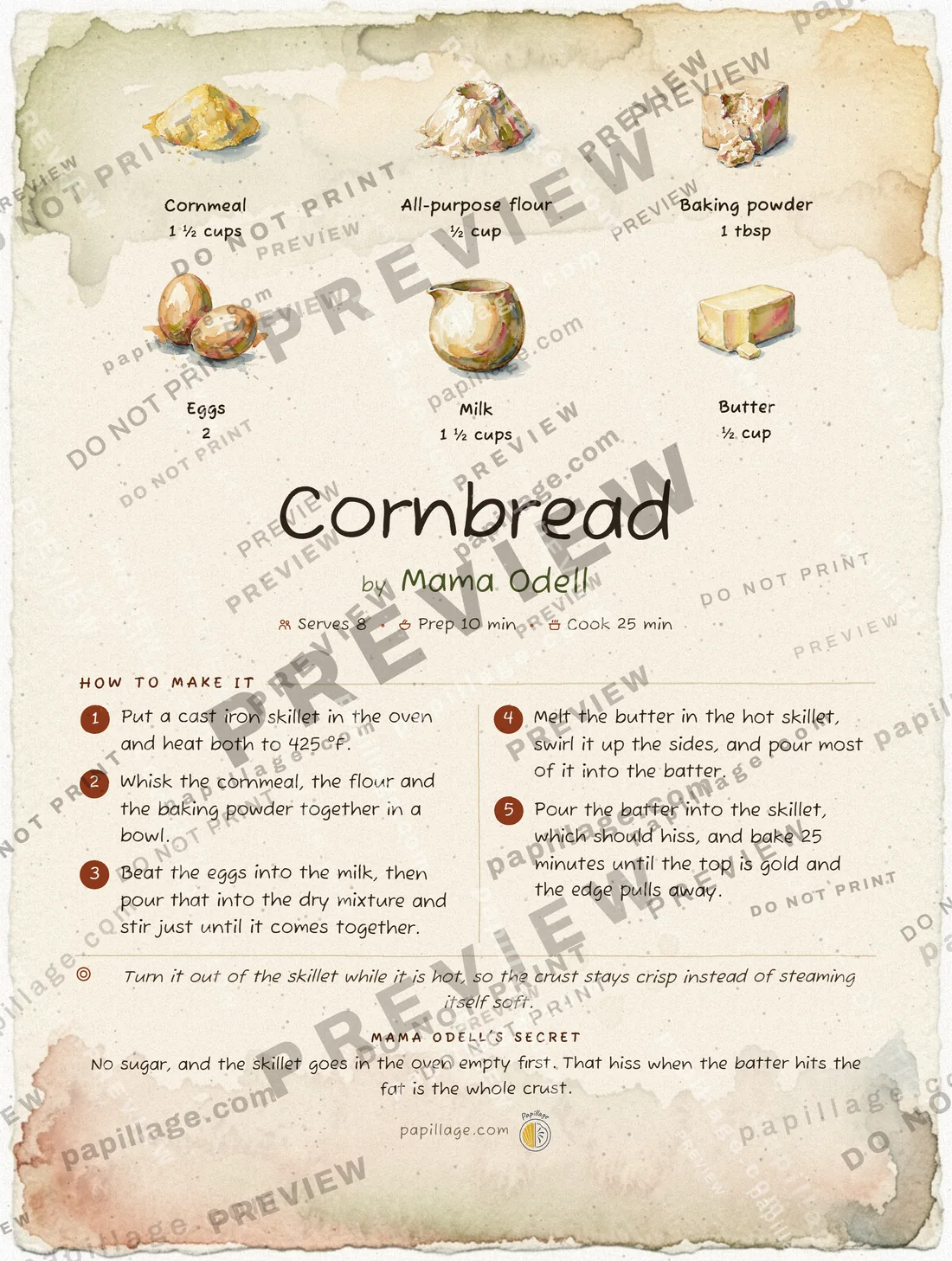 Cornbread in Watercolor, top banner layout