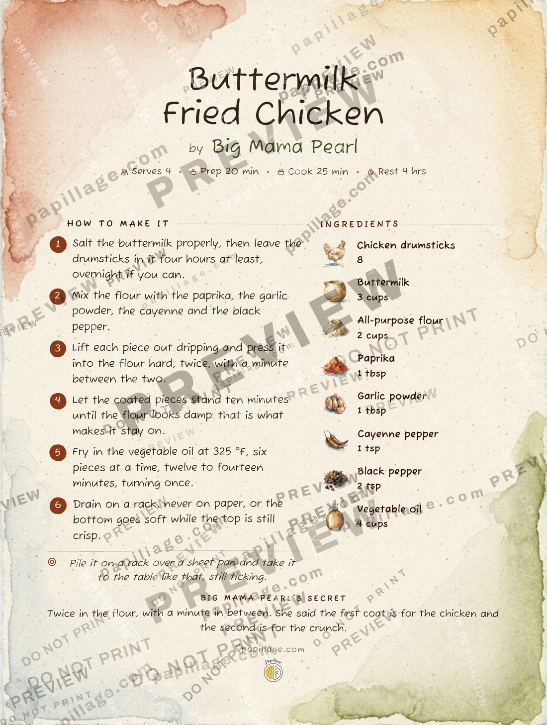 Buttermilk Fried Chicken in the Watercolor style