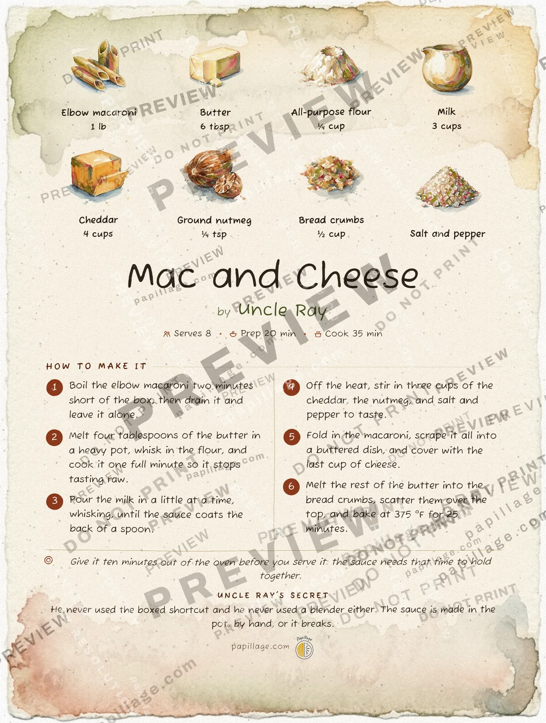 Mac and Cheese in Watercolor, top banner layout