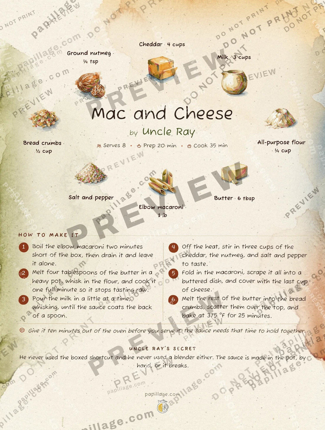Mac and Cheese in Watercolor, wreath layout