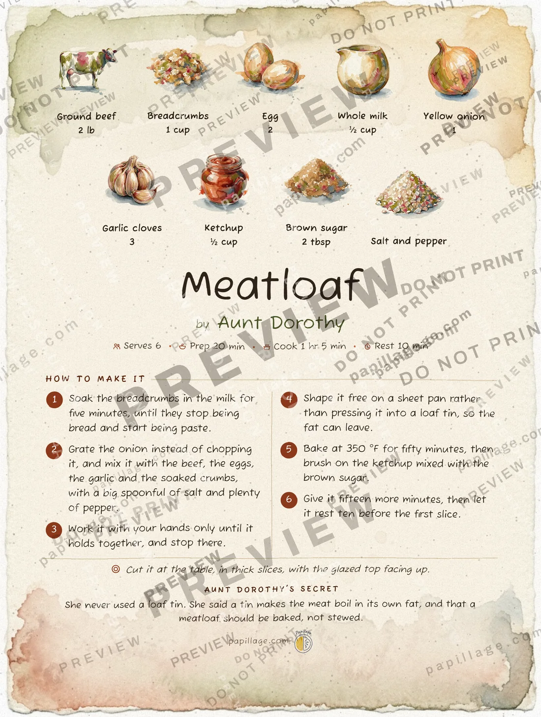 Meatloaf in Watercolor, top banner layout