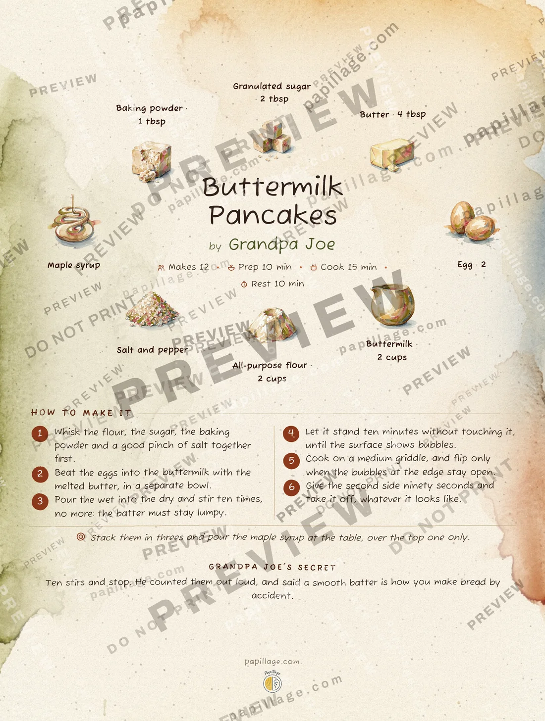 Buttermilk Pancakes in Watercolor, wreath layout