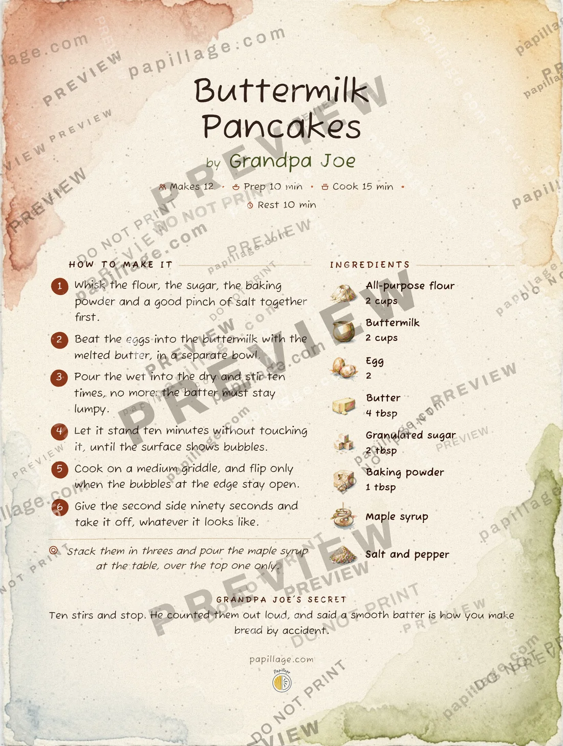 Buttermilk Pancakes in the Watercolor style