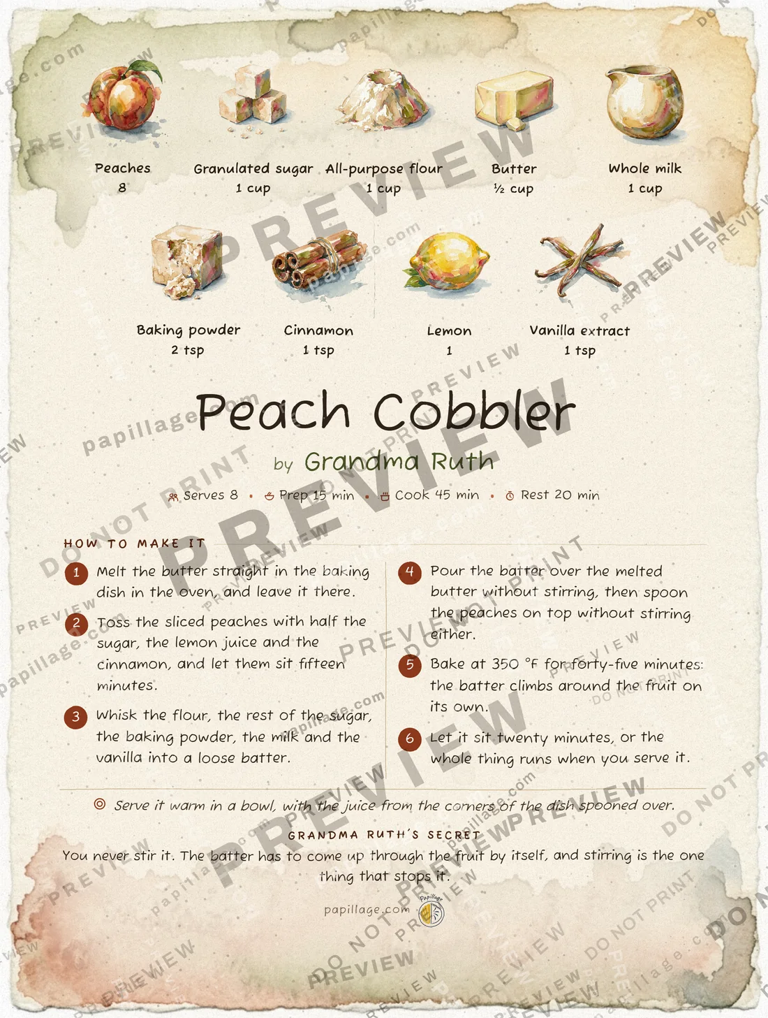 Peach Cobbler in Watercolor, top banner layout