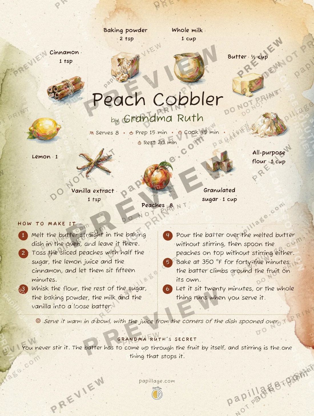 Peach Cobbler in Watercolor, wreath layout