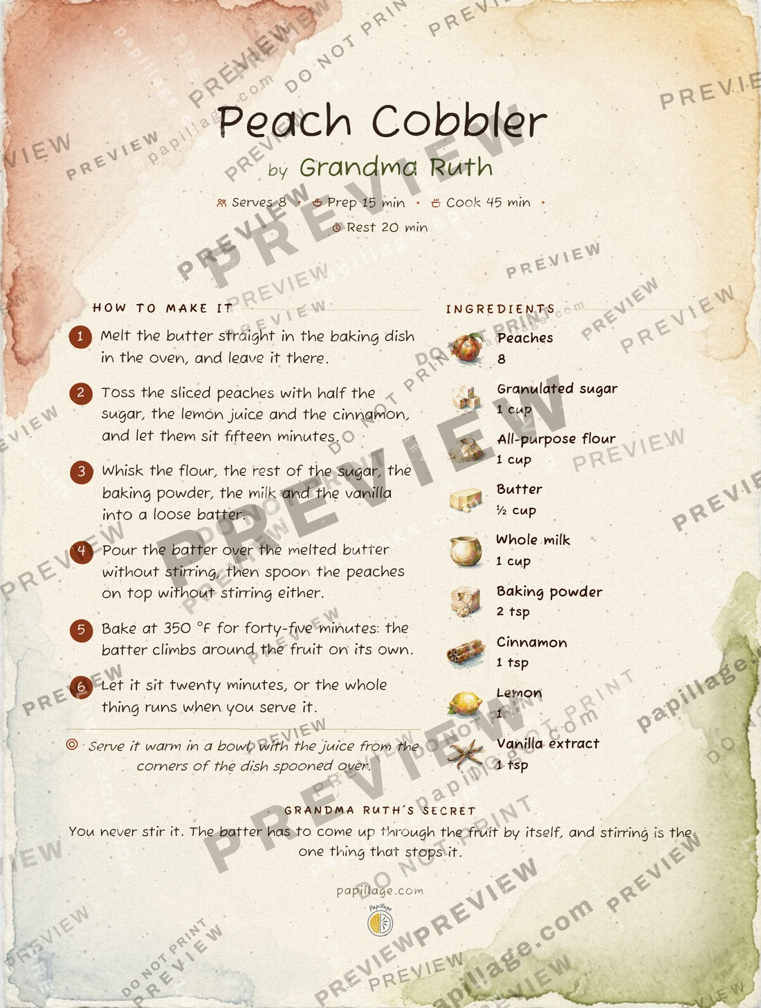 Peach Cobbler in the Watercolor style