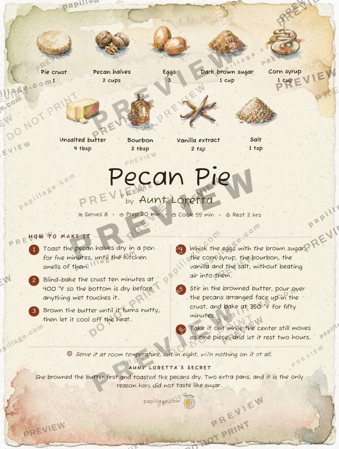 Pecan Pie in Watercolor, top banner layout