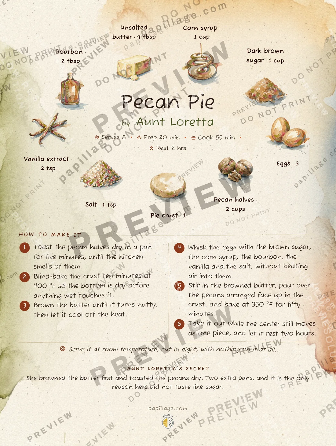 Pecan Pie in Watercolor, wreath layout