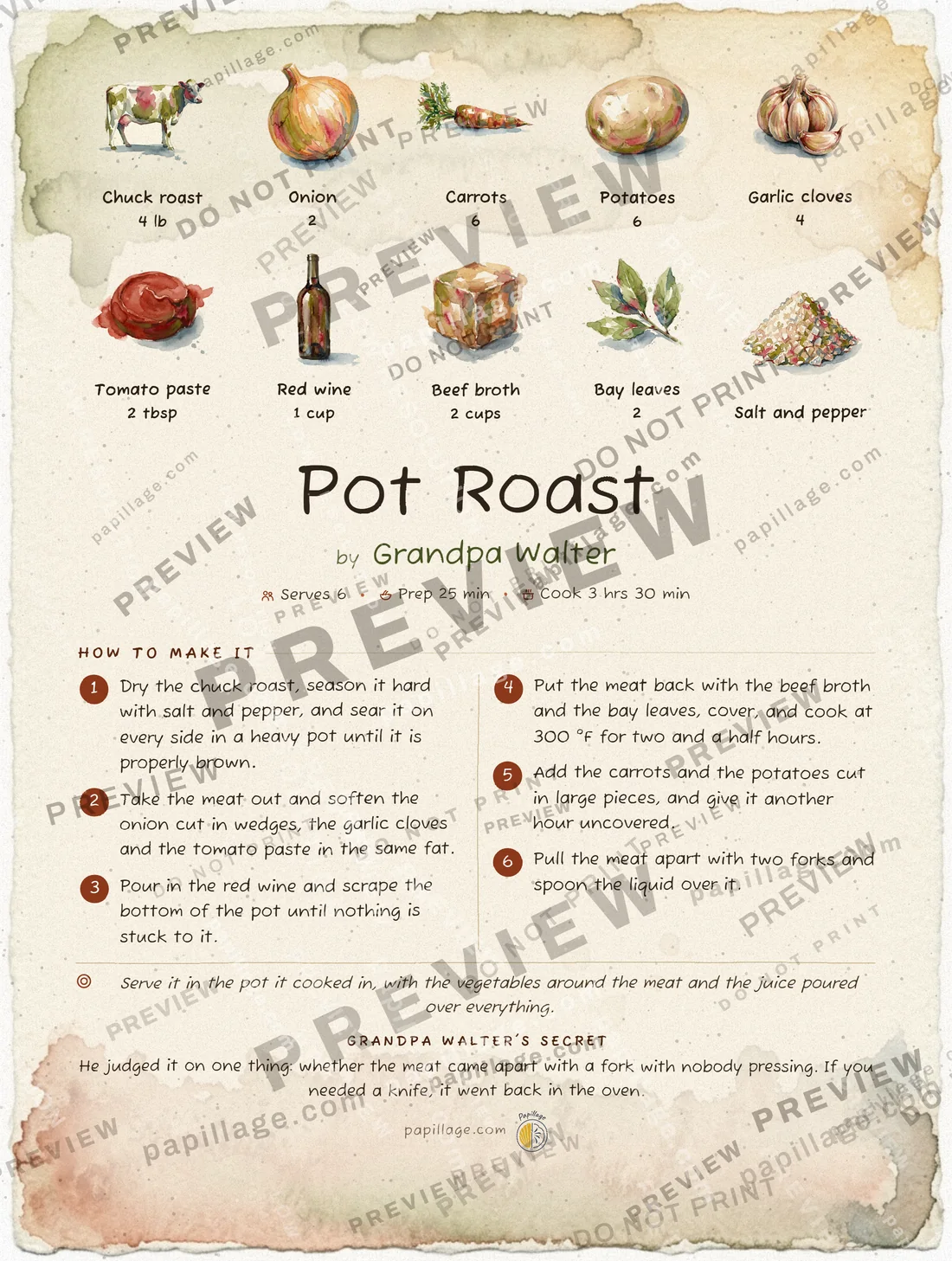 Pot Roast in Watercolor, top banner layout
