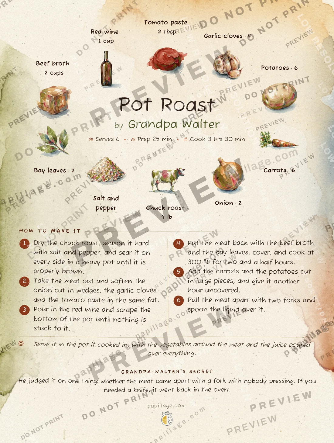 Pot Roast in Watercolor, wreath layout