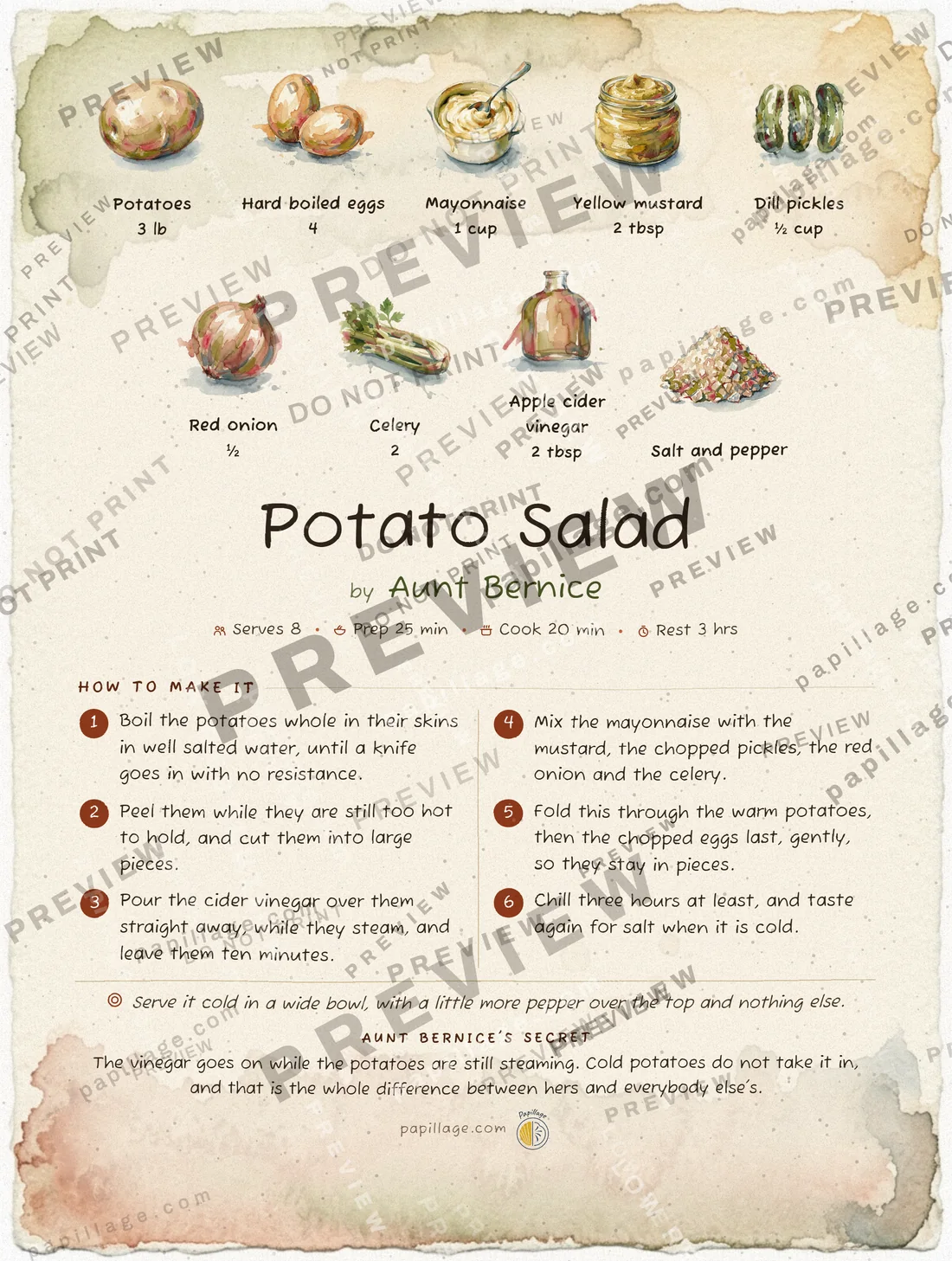 Potato Salad in Watercolor, top banner layout