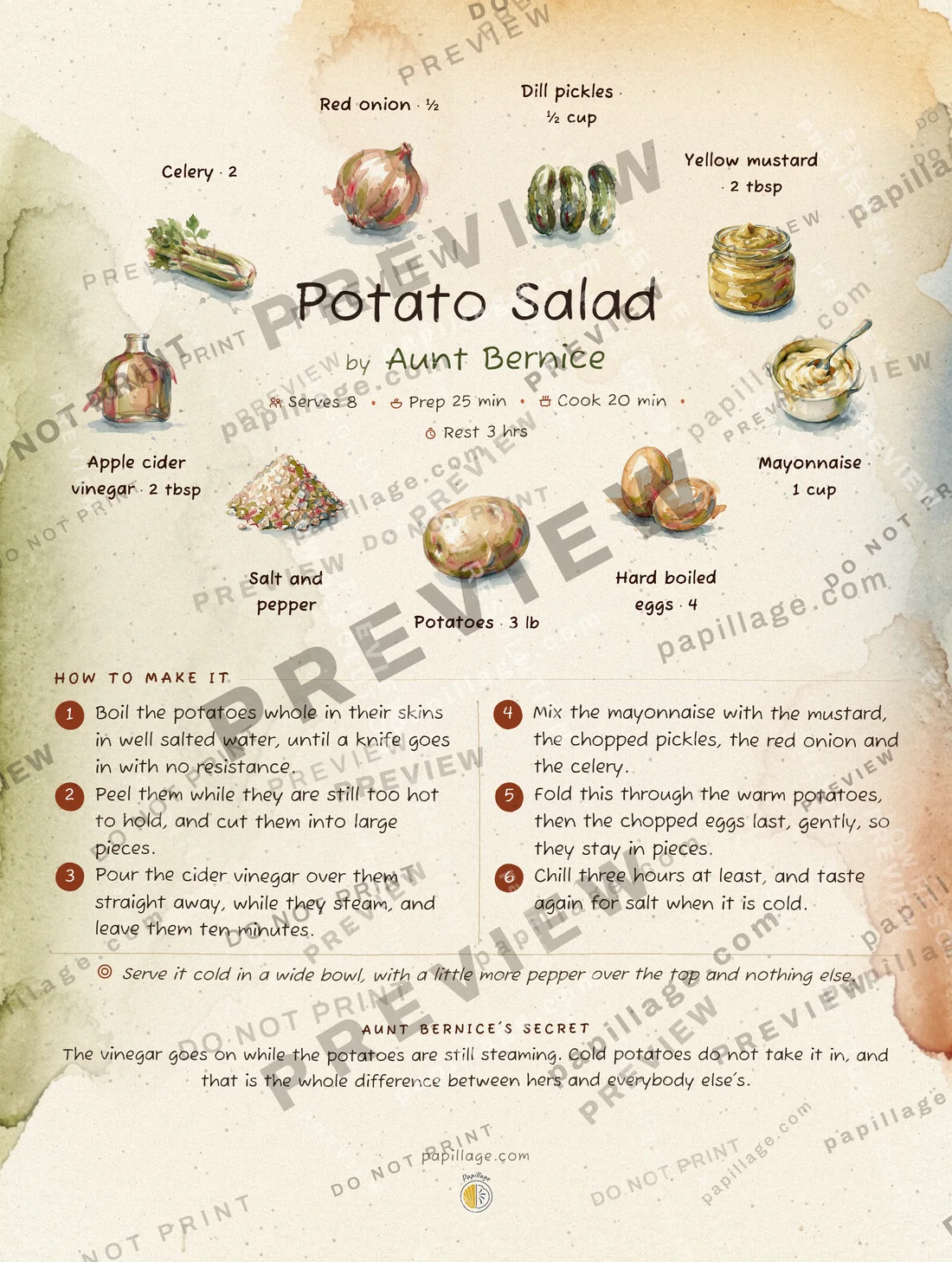 Potato Salad in Watercolor, wreath layout