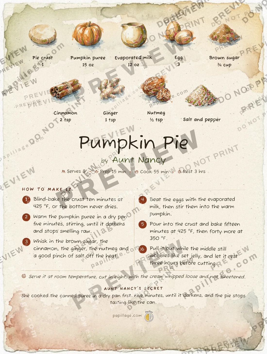 Pumpkin Pie in Watercolor, top banner layout