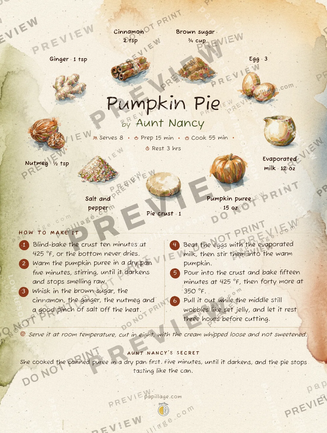 Pumpkin Pie in Watercolor, wreath layout