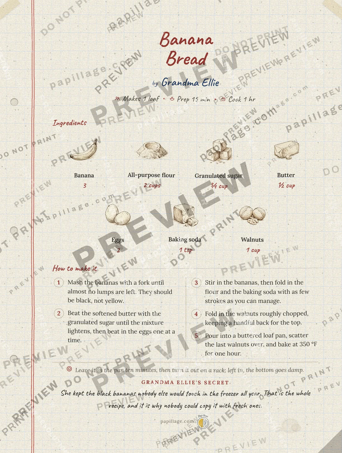 Banana Bread in Family notebook, top banner layout