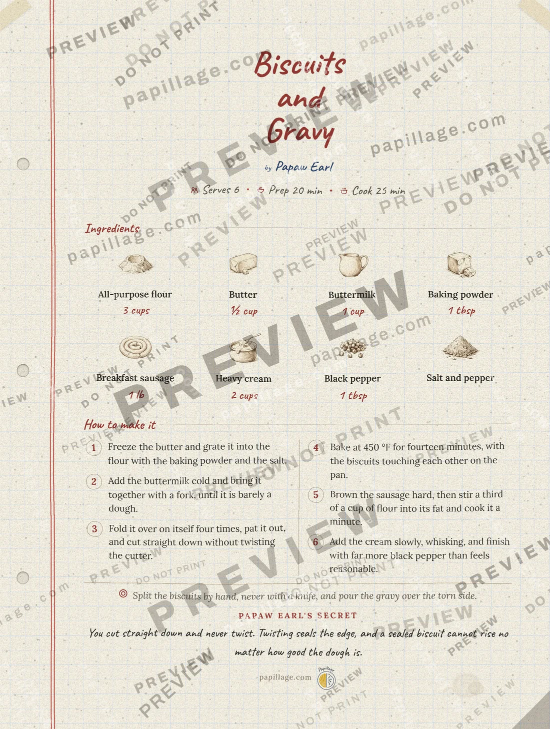 Biscuits and Gravy in Family notebook, top banner layout