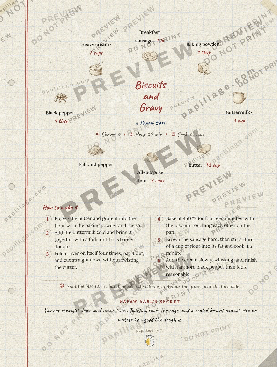 Biscuits and Gravy in Family notebook, wreath layout