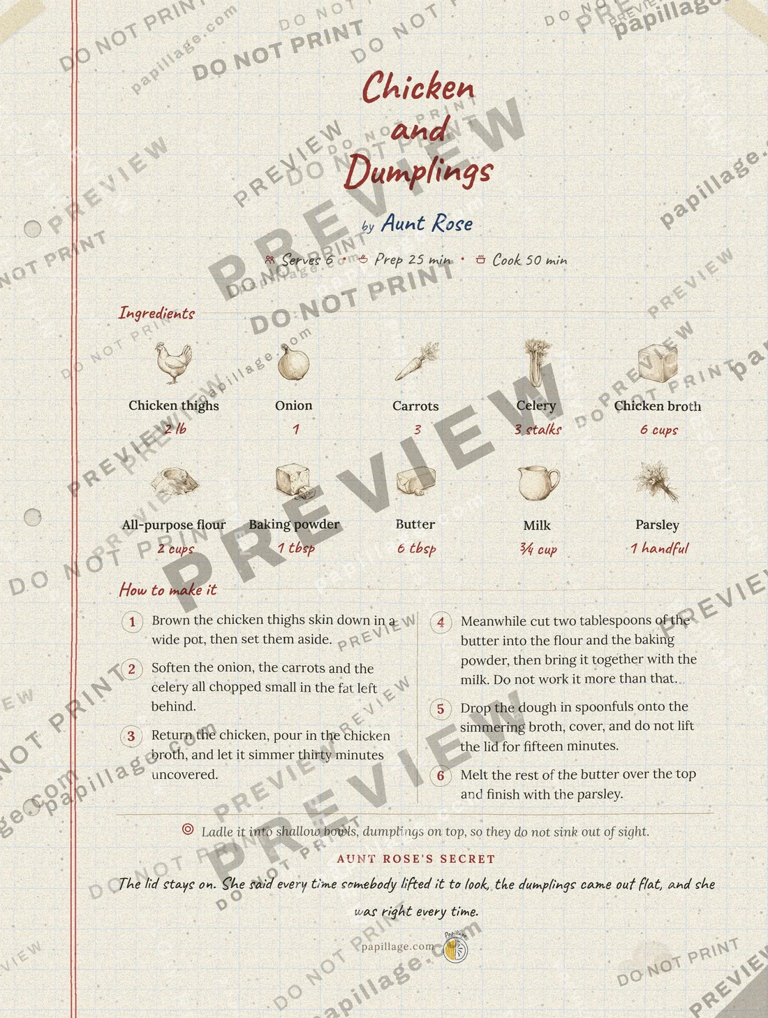 Chicken and Dumplings in Family notebook, top banner layout