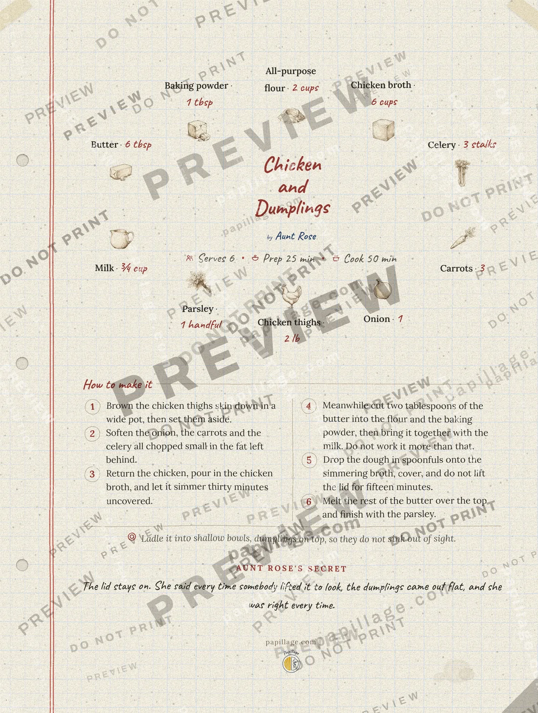 Chicken and Dumplings in Family notebook, wreath layout