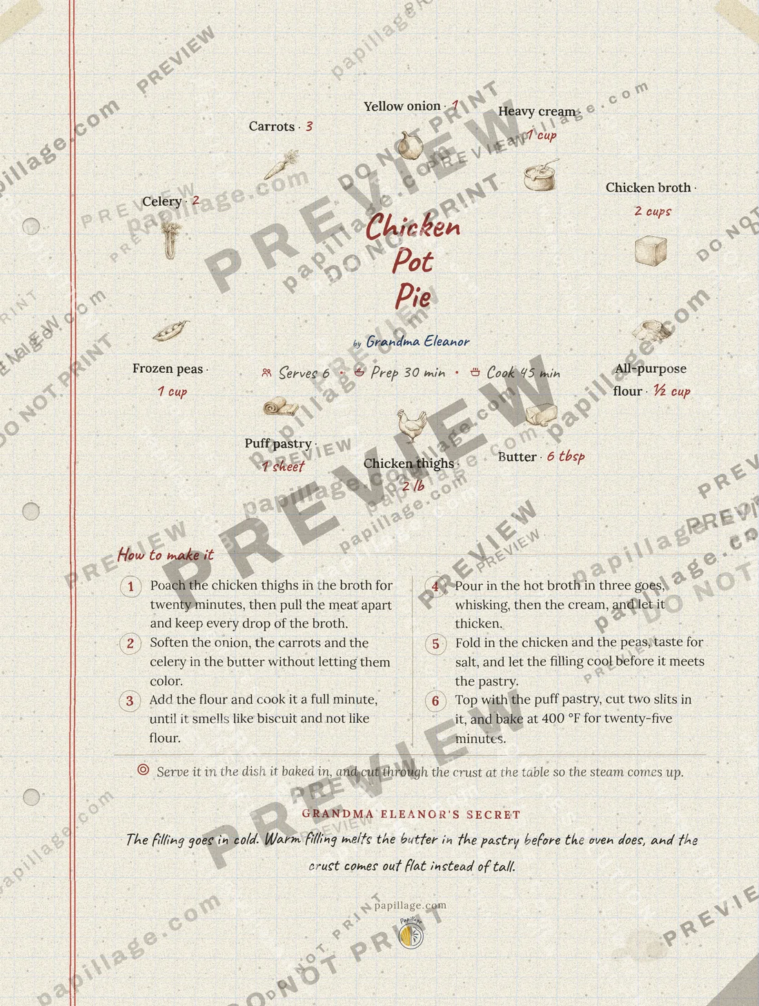 Chicken Pot Pie in Family notebook, wreath layout