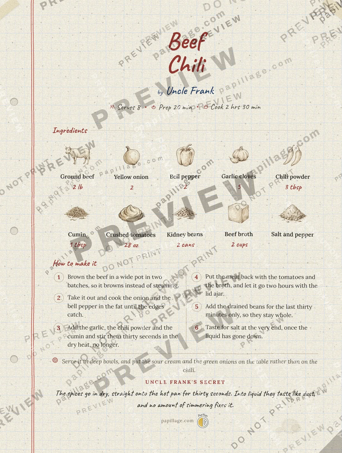 Beef Chili in Family notebook, top banner layout