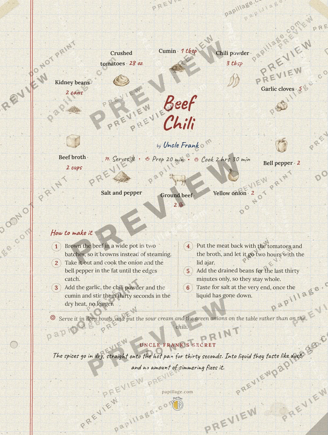 Beef Chili in Family notebook, wreath layout