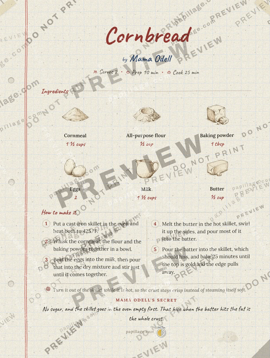 Cornbread in Family notebook, top banner layout