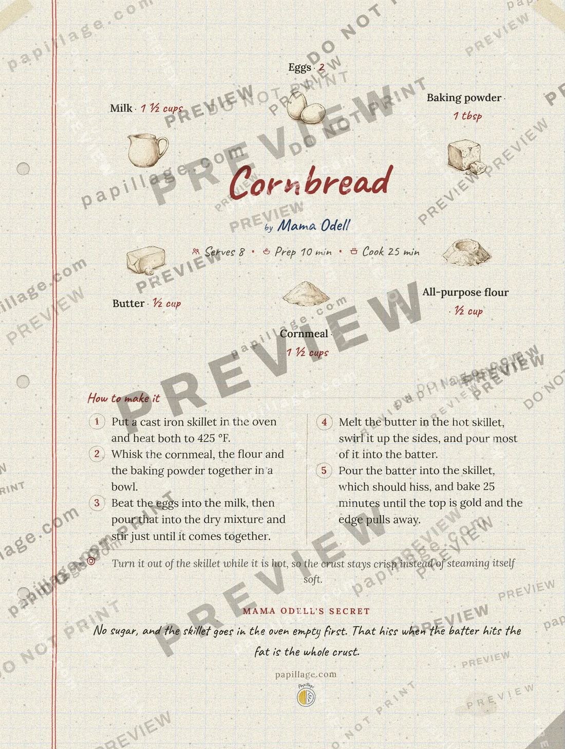 Cornbread in Family notebook, wreath layout