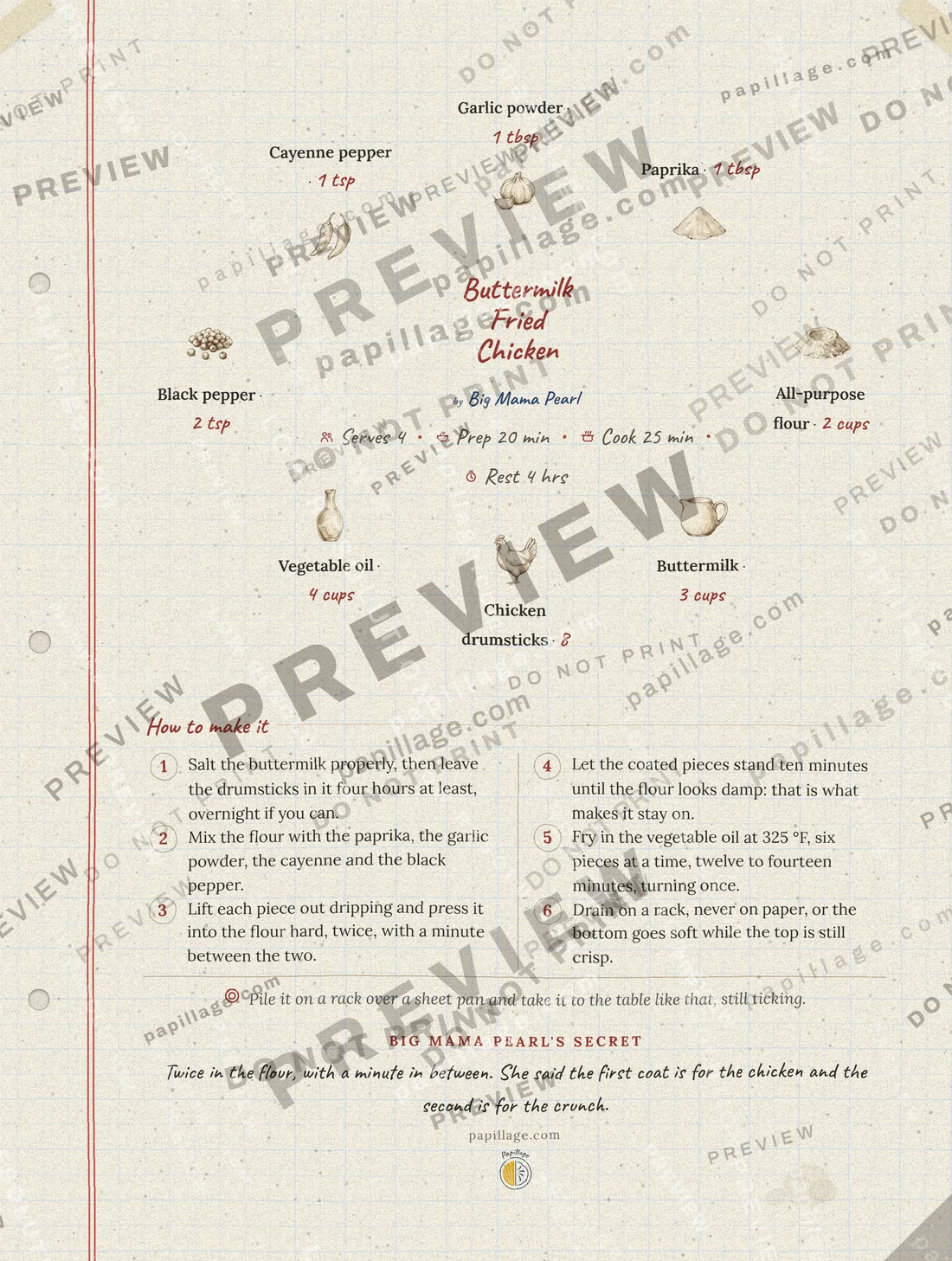 Buttermilk Fried Chicken in Family notebook, wreath layout