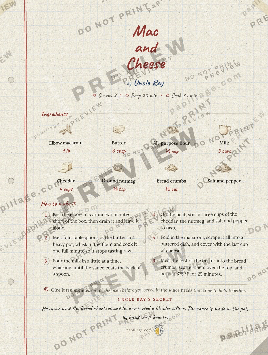 Mac and Cheese in Family notebook, top banner layout
