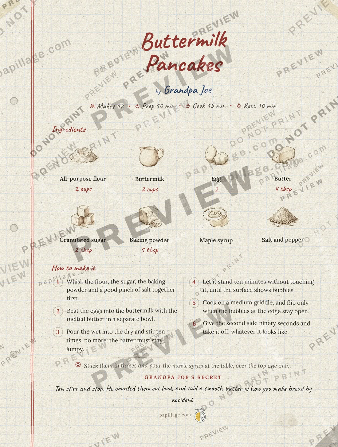 Buttermilk Pancakes in Family notebook, top banner layout