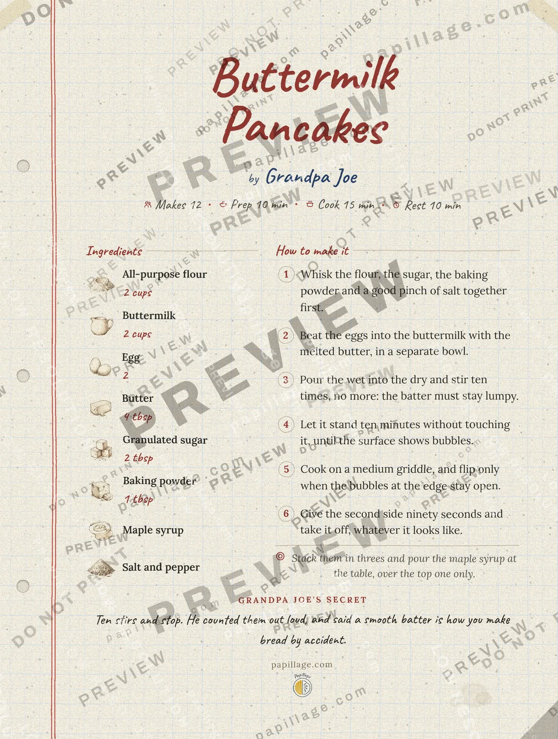 Buttermilk Pancakes in the Family notebook style
