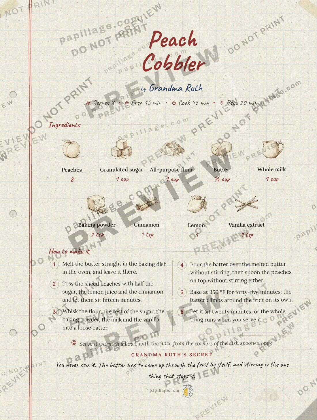 Peach Cobbler in Family notebook, top banner layout