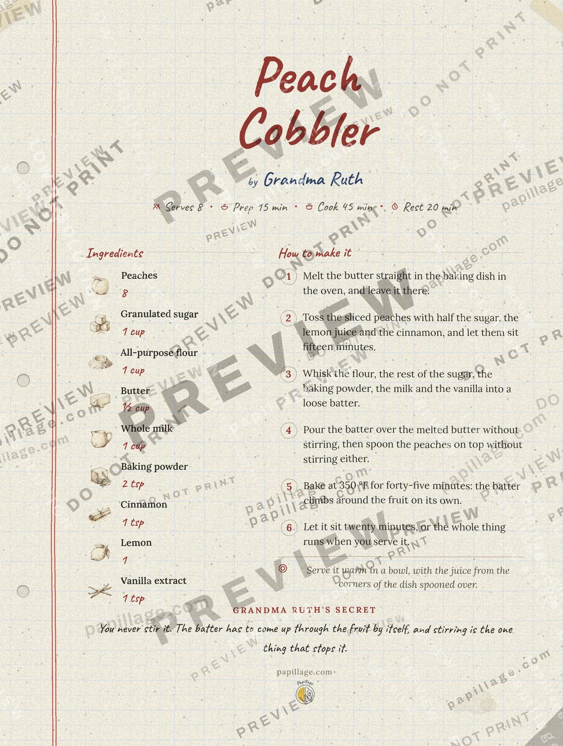 Peach Cobbler in the Family notebook style