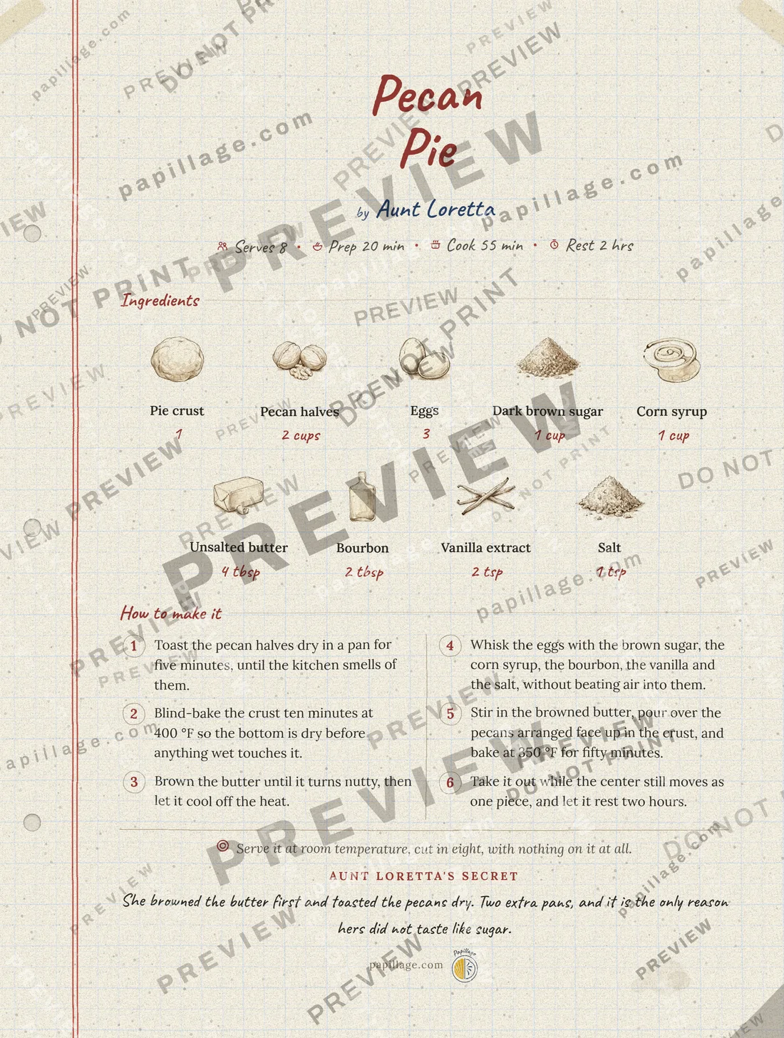 Pecan Pie in Family notebook, top banner layout