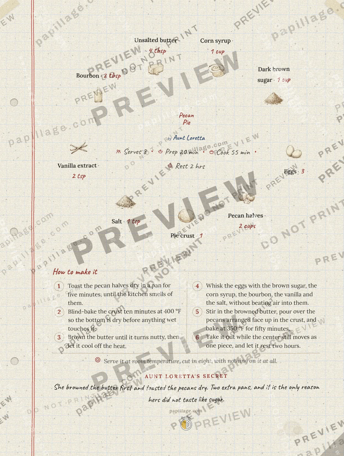 Pecan Pie in Family notebook, wreath layout