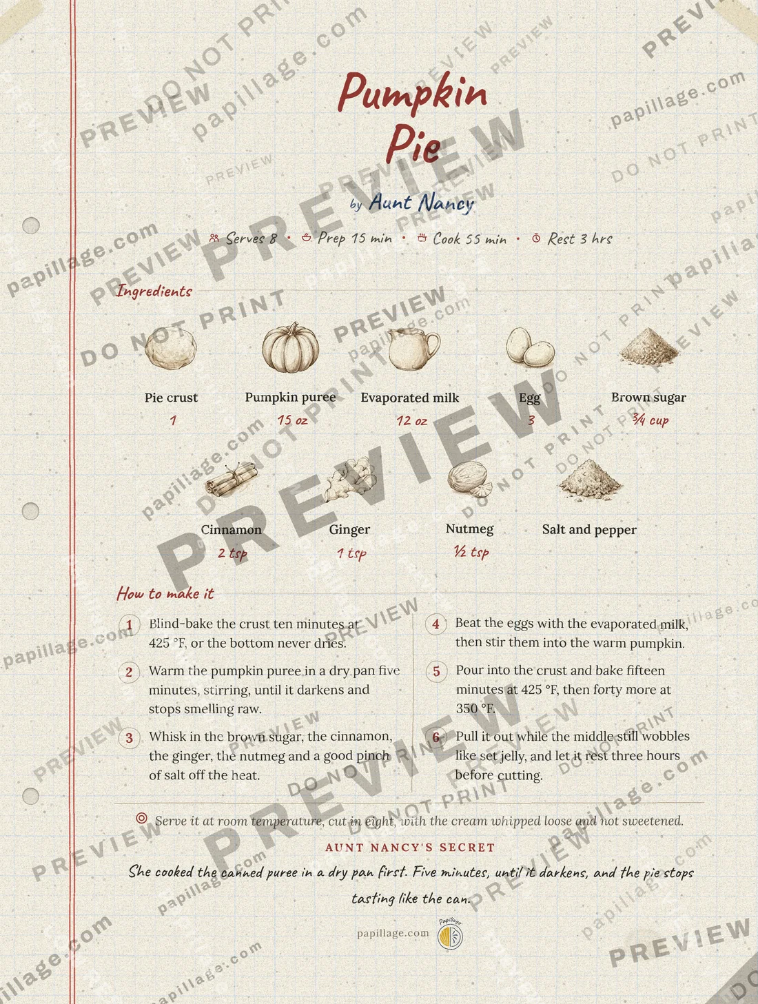 Pumpkin Pie in Family notebook, top banner layout