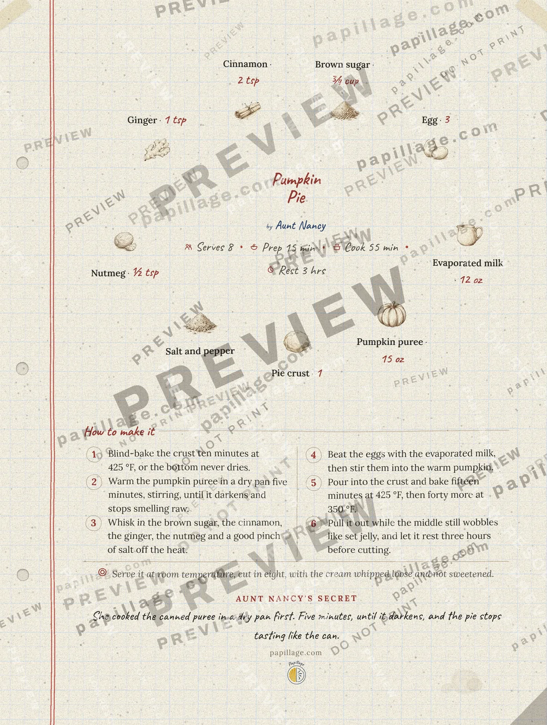 Pumpkin Pie in Family notebook, wreath layout