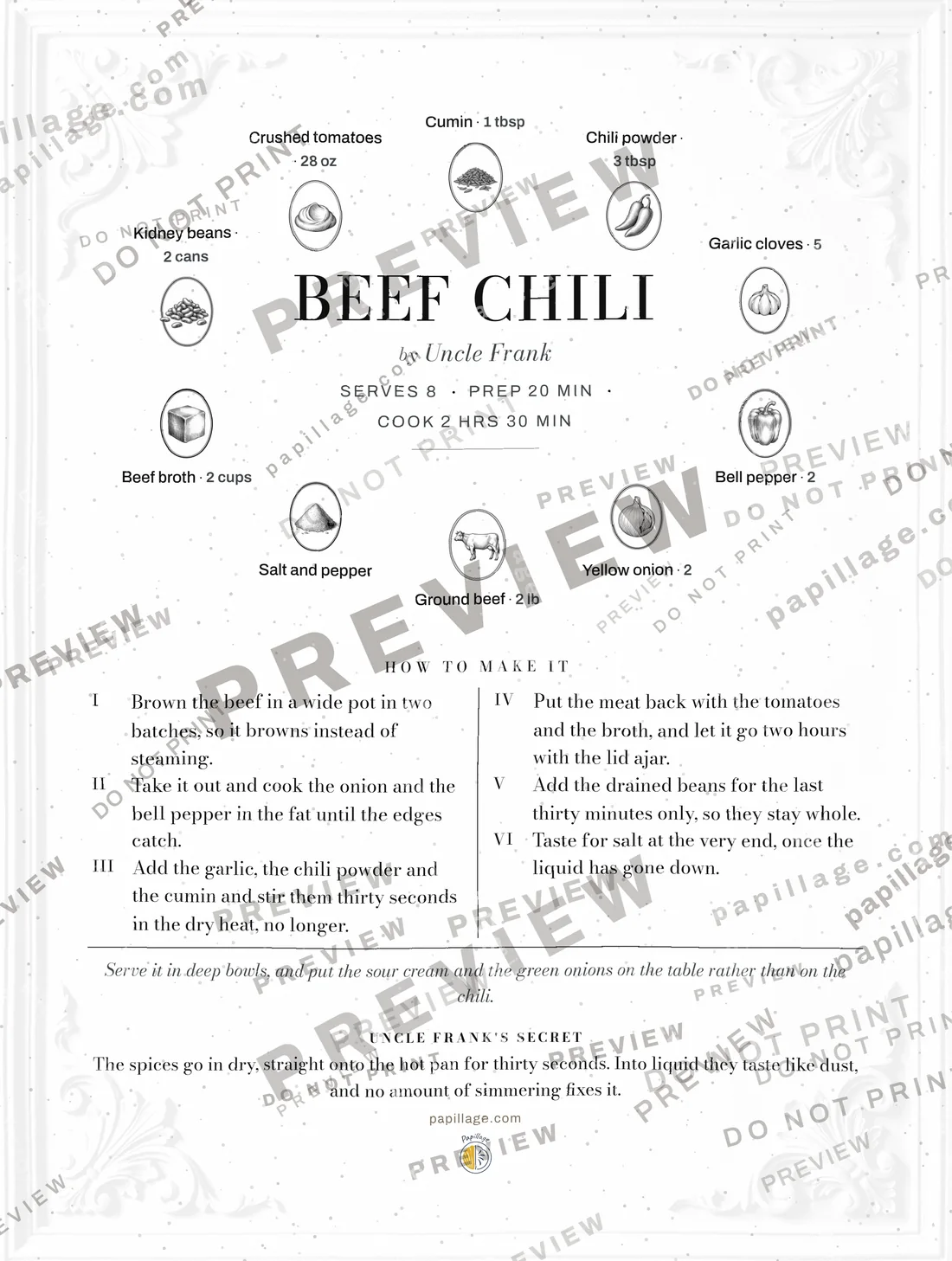 Beef Chili in Chic, wreath layout